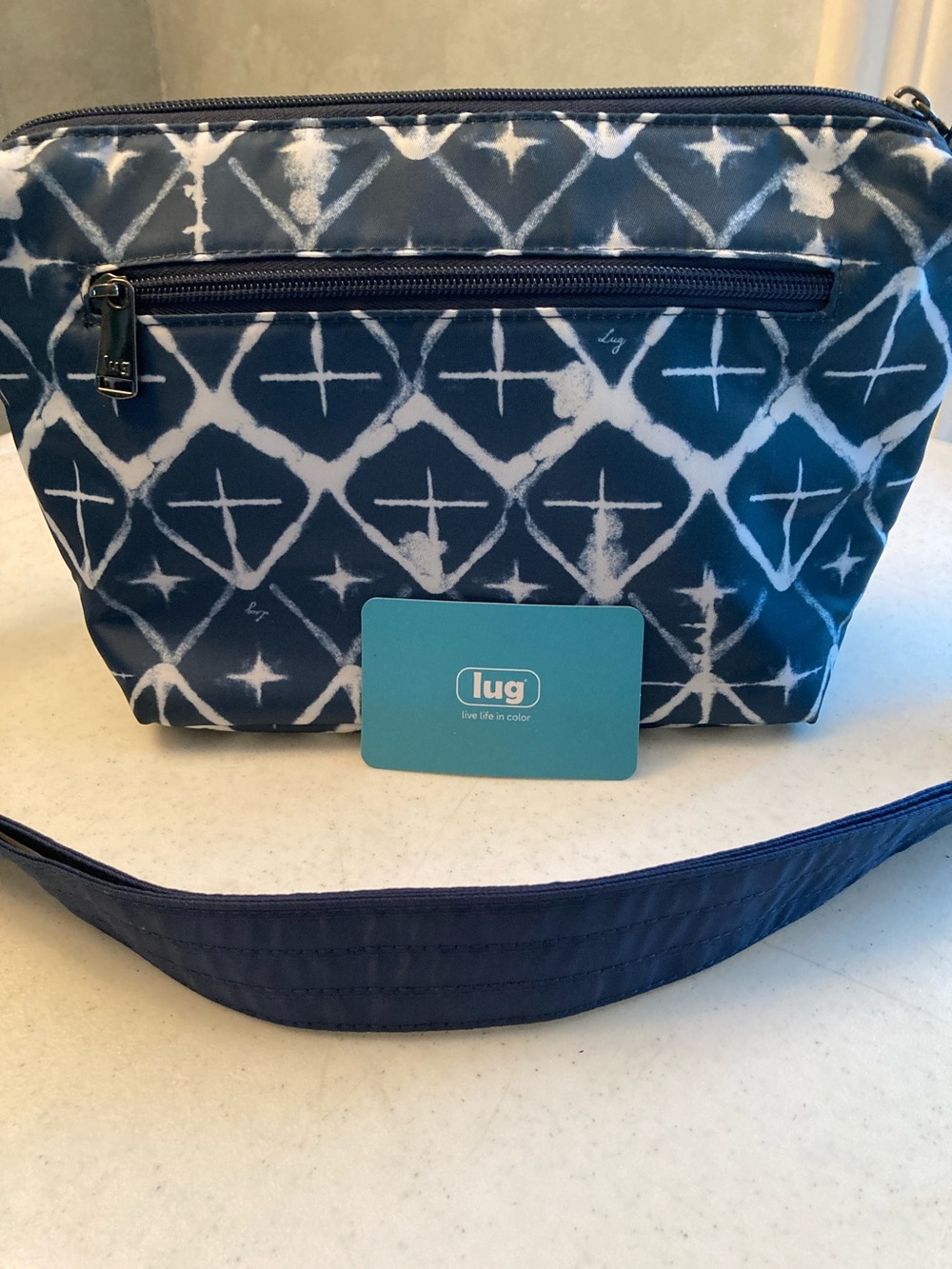 lug Navy & White Geometric Flare Crossbody Bag